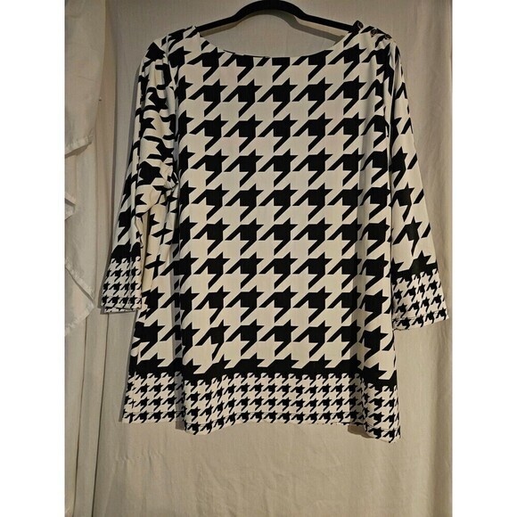 NWT Alfani  Womens Size XXL Black & White Hounds Tooth 3/4 Sleeve Tunic Blouse - Picture 1 of 7